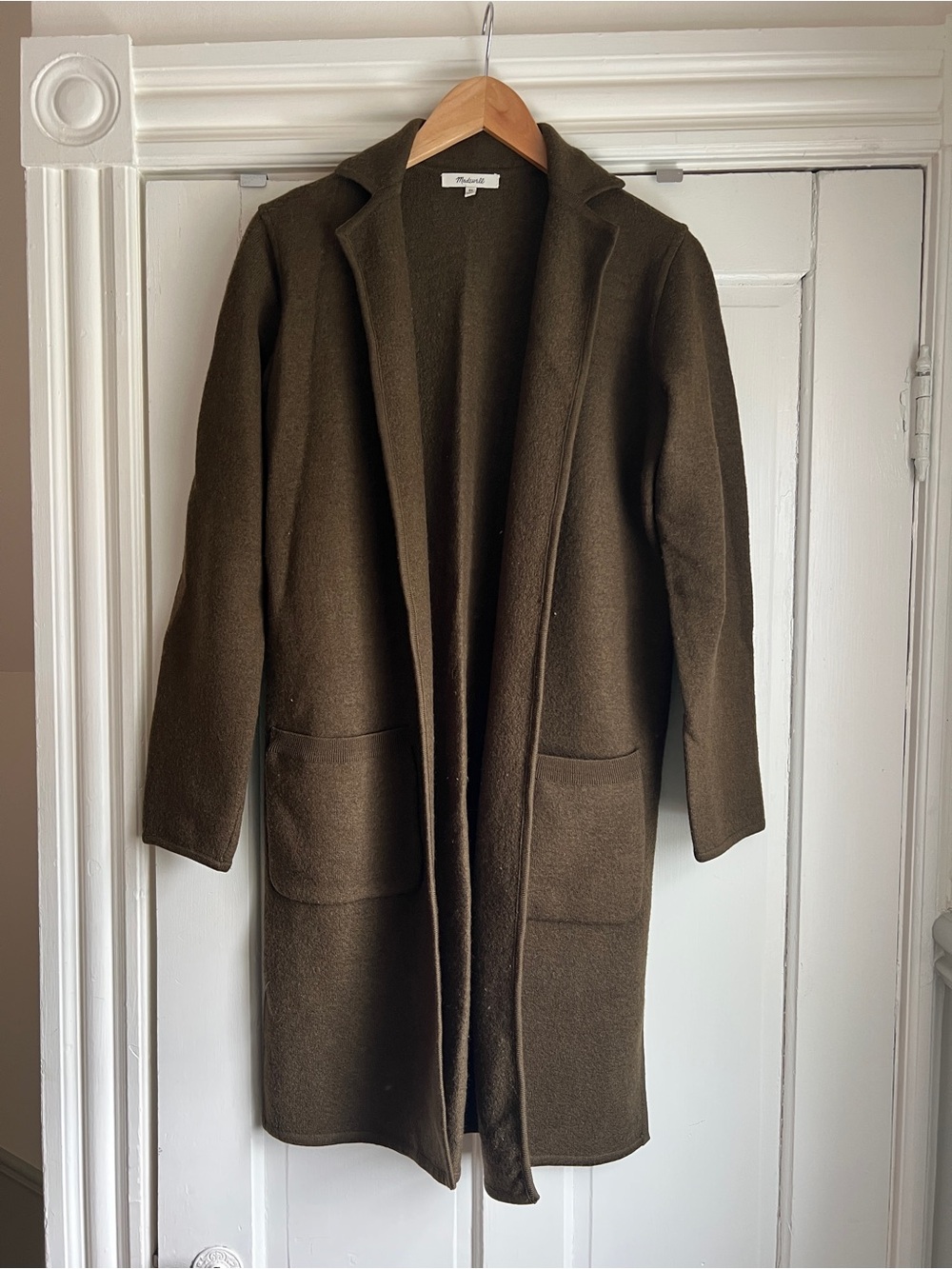 madewell wool camden sweater coat heather elm olive green extra small #g9615
